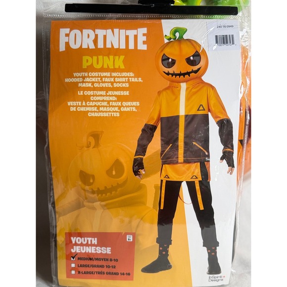 InSpirit Designs Other - Fortnite Punk Costume Youth Medium 8-10 Pumpkin Mask Hooded Jacket Epic Games